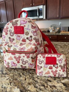 Loungefly disney snacks backpack with matching wallet